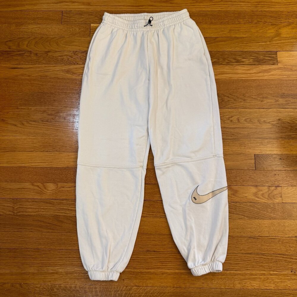 Nike Sportswear Swoosh Oversized Fit High Rise Joggers in Off White - Size Small